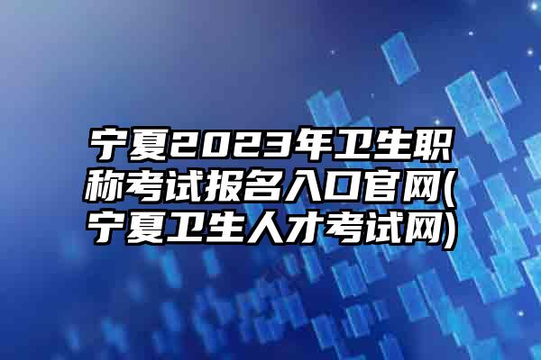 宁夏2023年卫生职称考试报名入口官网(宁夏卫生人才考试网)